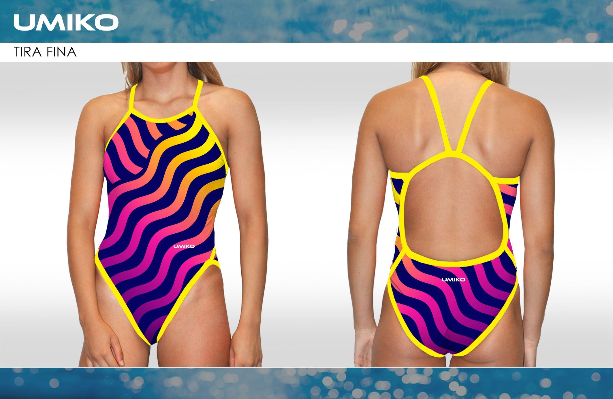 Umiko Pink/Yellow Ripple – Swimming costume- Thin strap image 0