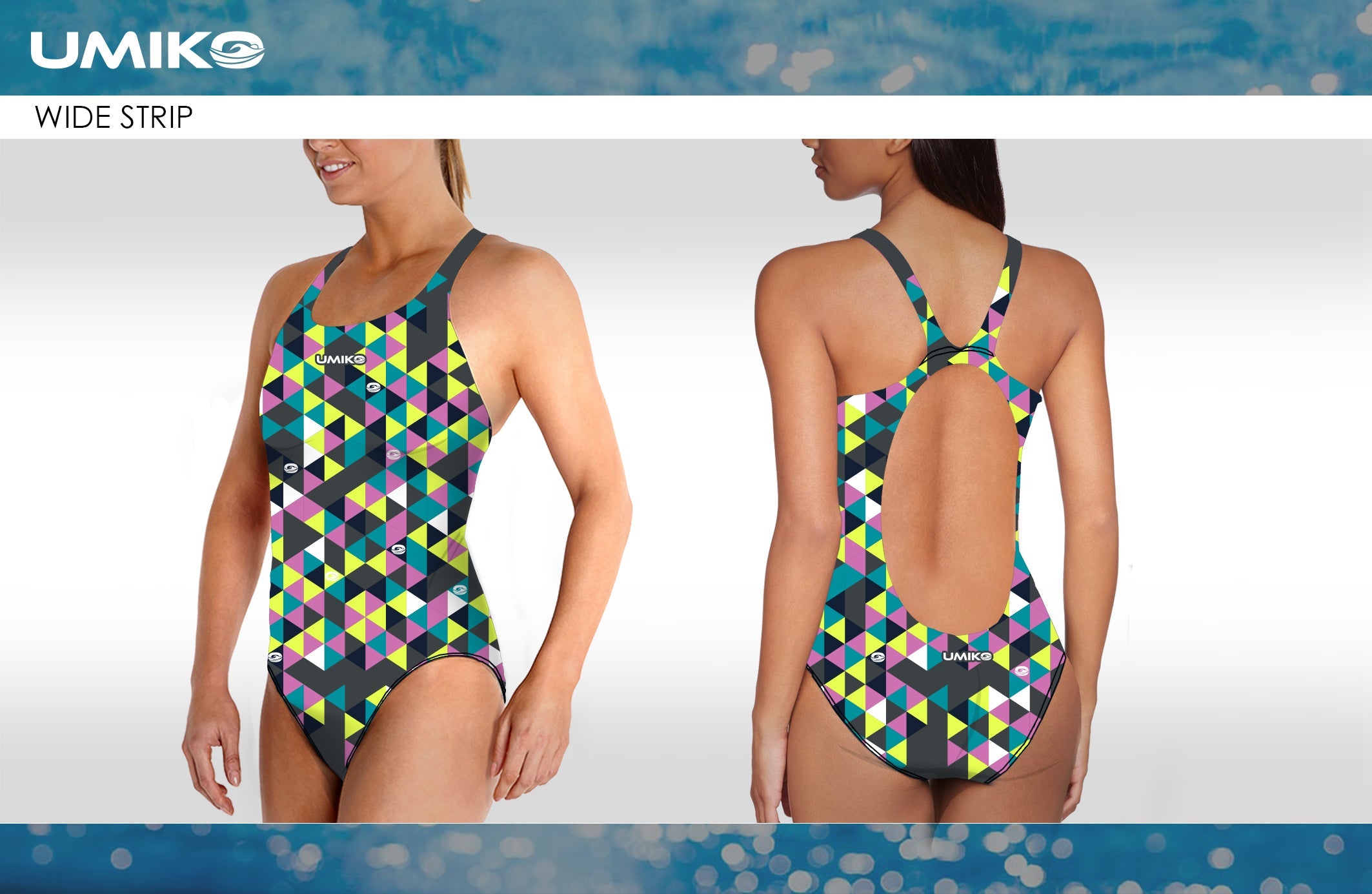 Umiko Grey/Pink Triangle – Swimming costume- Wide strap image 0