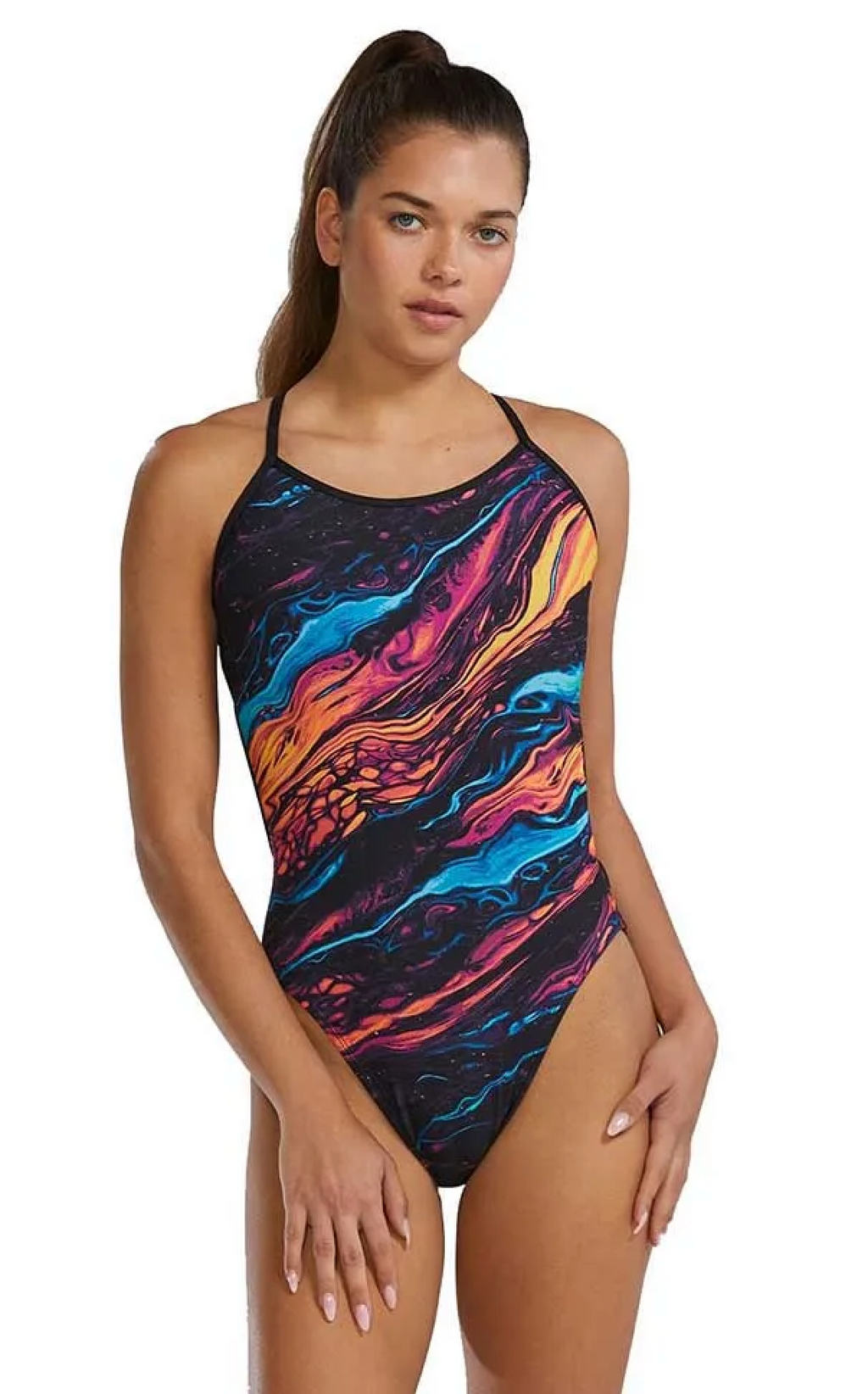 TYR Durafast Elite Crosscut Tieback Swimsuit - Gold/Mtl/Rainbow image 0