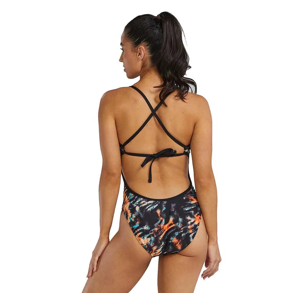 TYR Durafast Elite Crosscut Tieback Swimsuit - Orange/Aqua/Black image 1