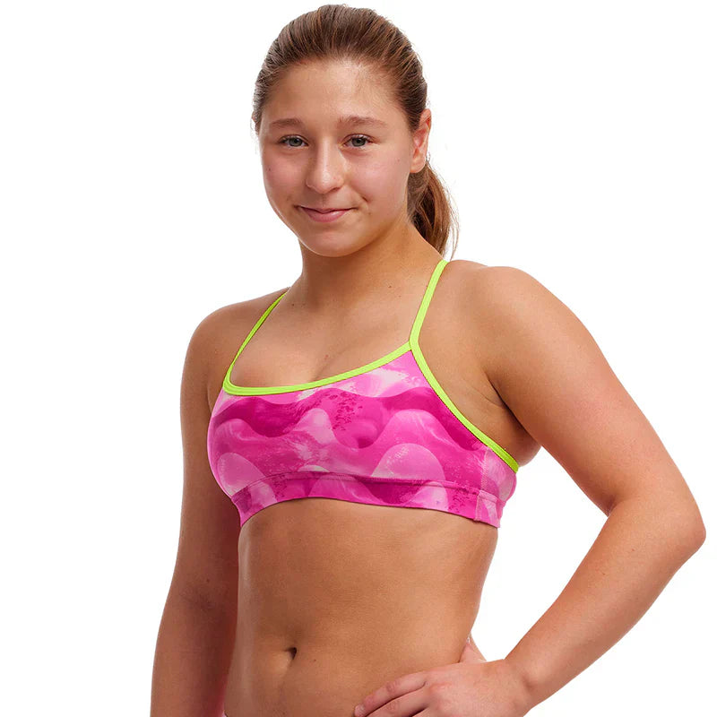 Funkita - Pink Caps - Girls Swim Crop Top image 0