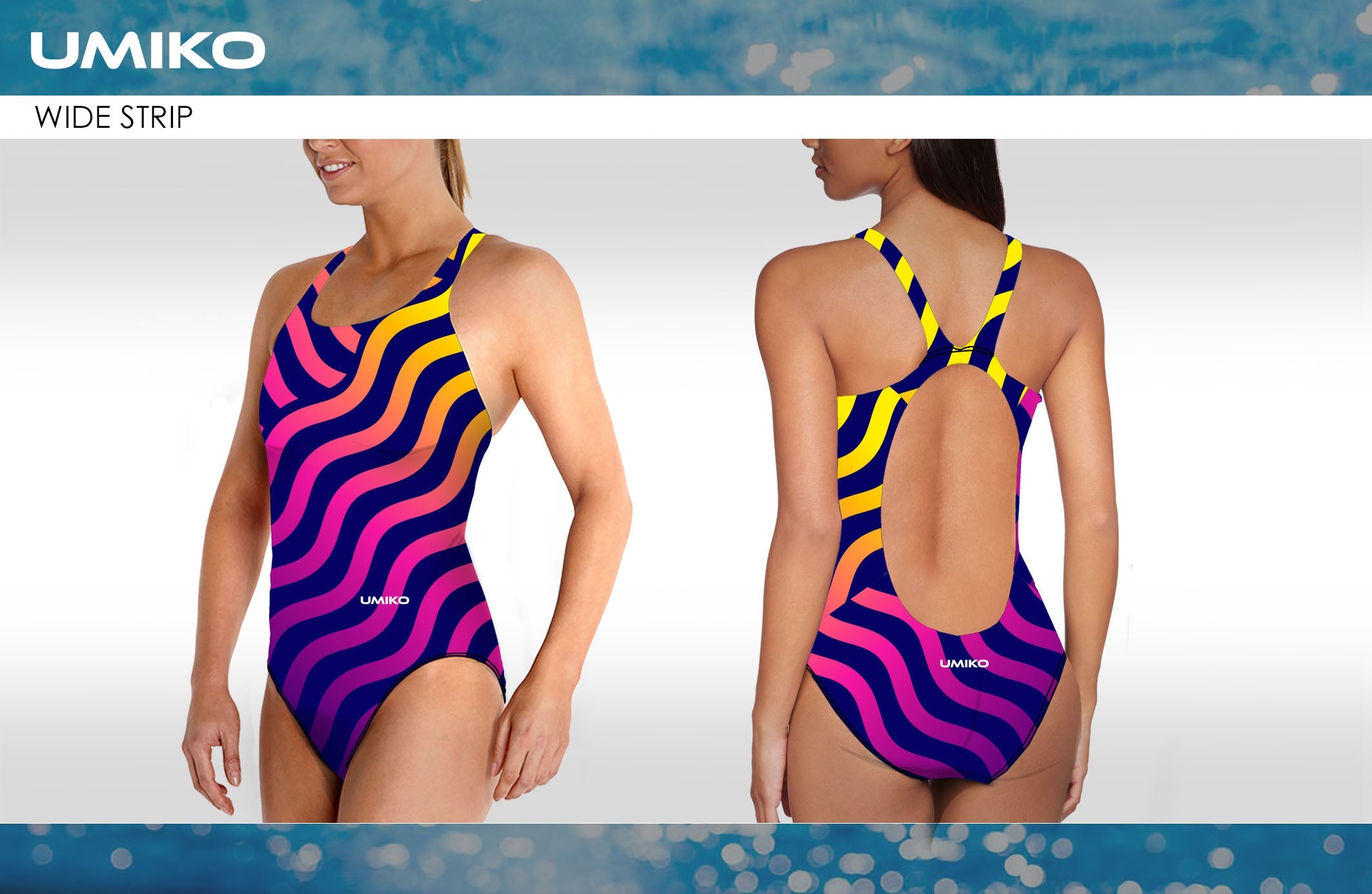 Umiko Pink/Yellow Ripple – Swimming costume- Wide strap image 0