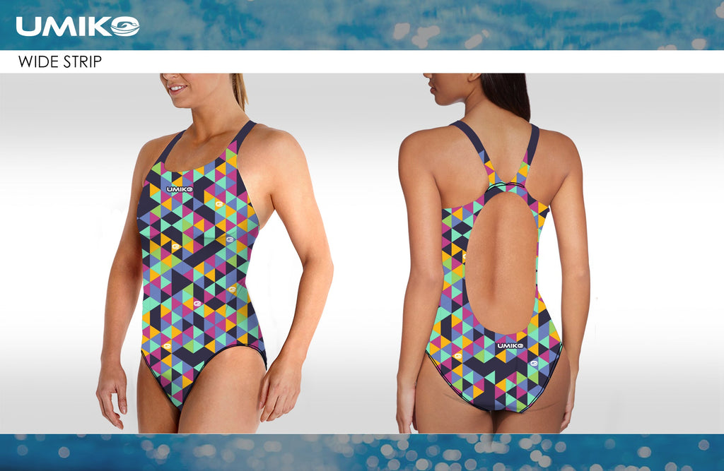 Umiko Orange/Green Triangle – Swimming costume- Wide strap image 0