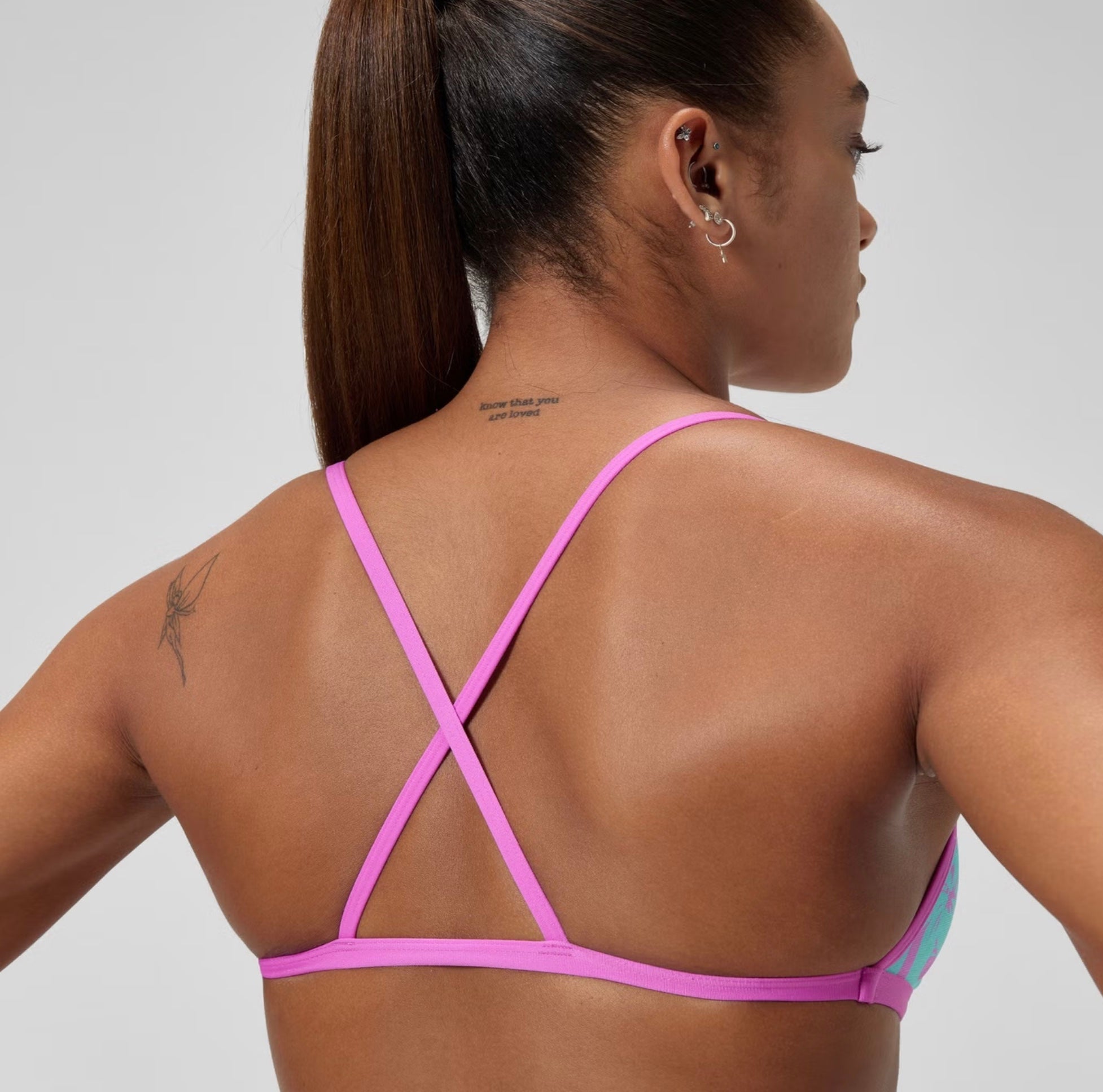 Speedo - Women's Club Training Printed Cross Back Bikini Top Pink/Green image 1