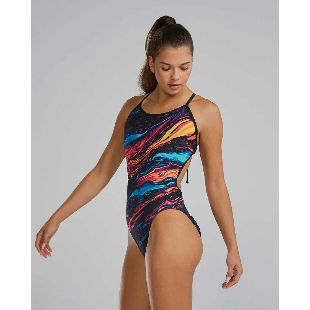 TYR Durafast Elite Crosscut Tieback Swimsuit - Gold/Mtl/Rainbow image 3