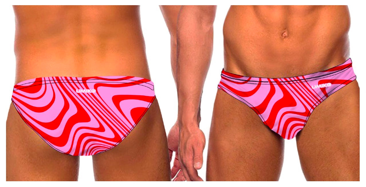 New 2026 - Water Polo Trunks - Umiko Wavy - Red / Pink