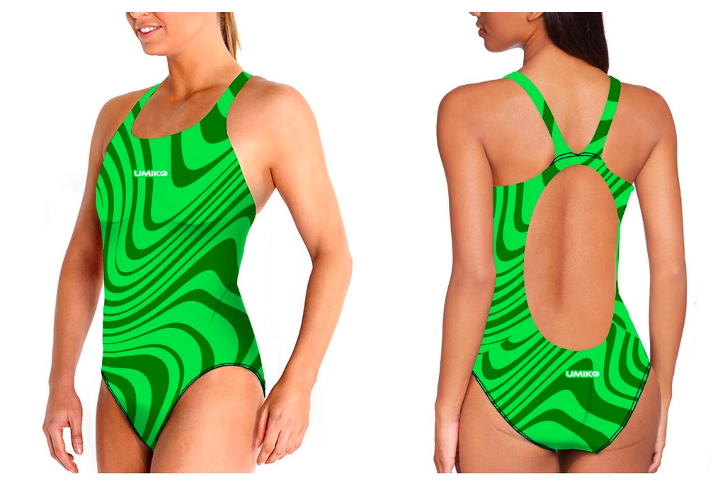 Umiko Green Wavy – Swimming costume- Wide strap