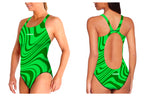 Umiko Green Wavy – Swimming costume- Wide strap