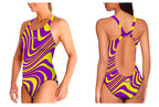 Umiko Purple / Yellow Wavy – Swimming costume- Wide strap