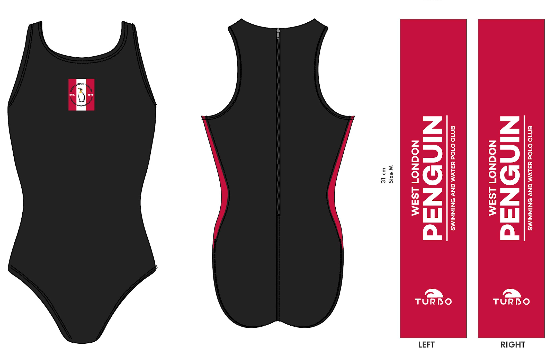 West London Penguin - Turbo Elite Water Polo Costume - Black