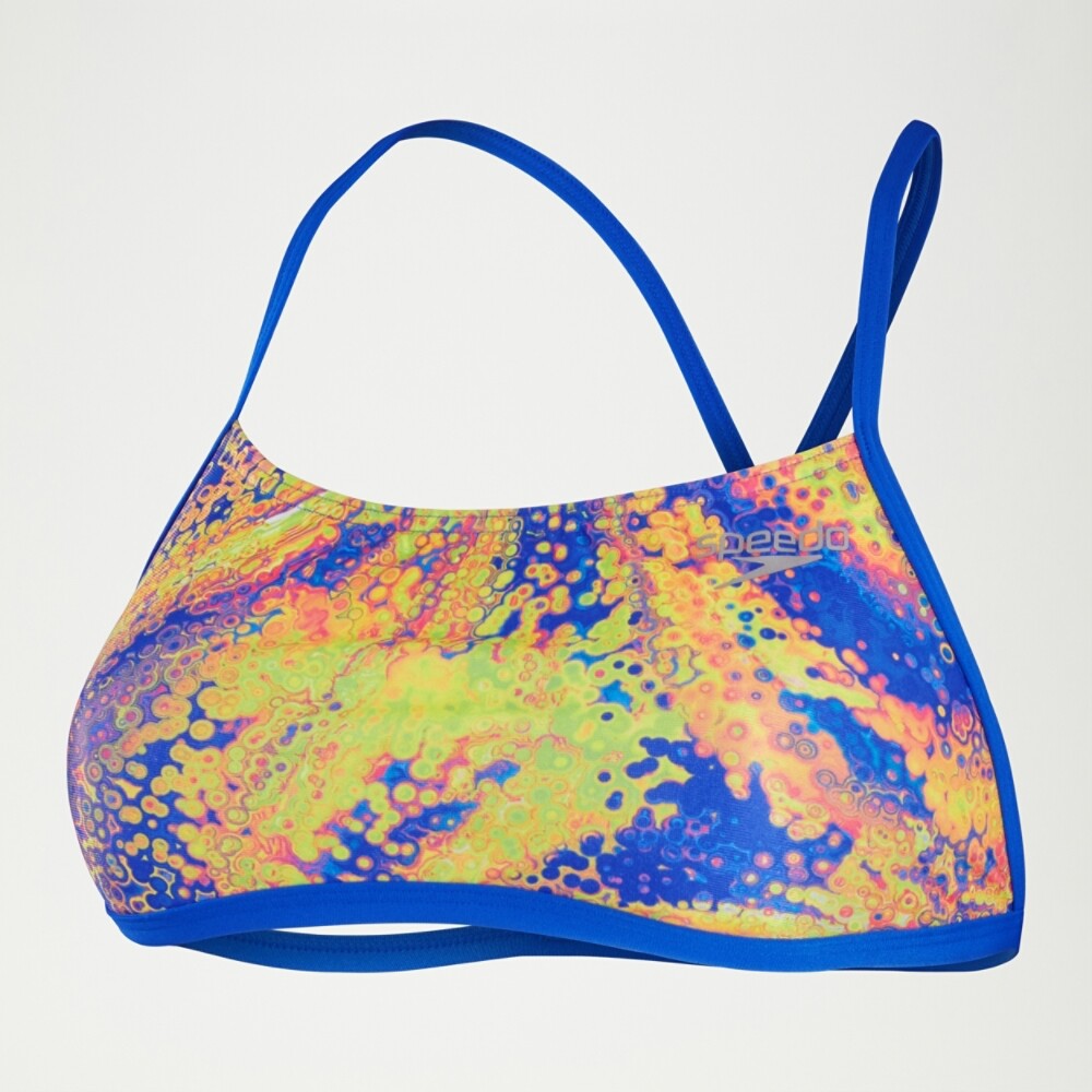 Speedo - Women's Club Training Printed Cross Back Bikini Top Blue/Yellow image 0