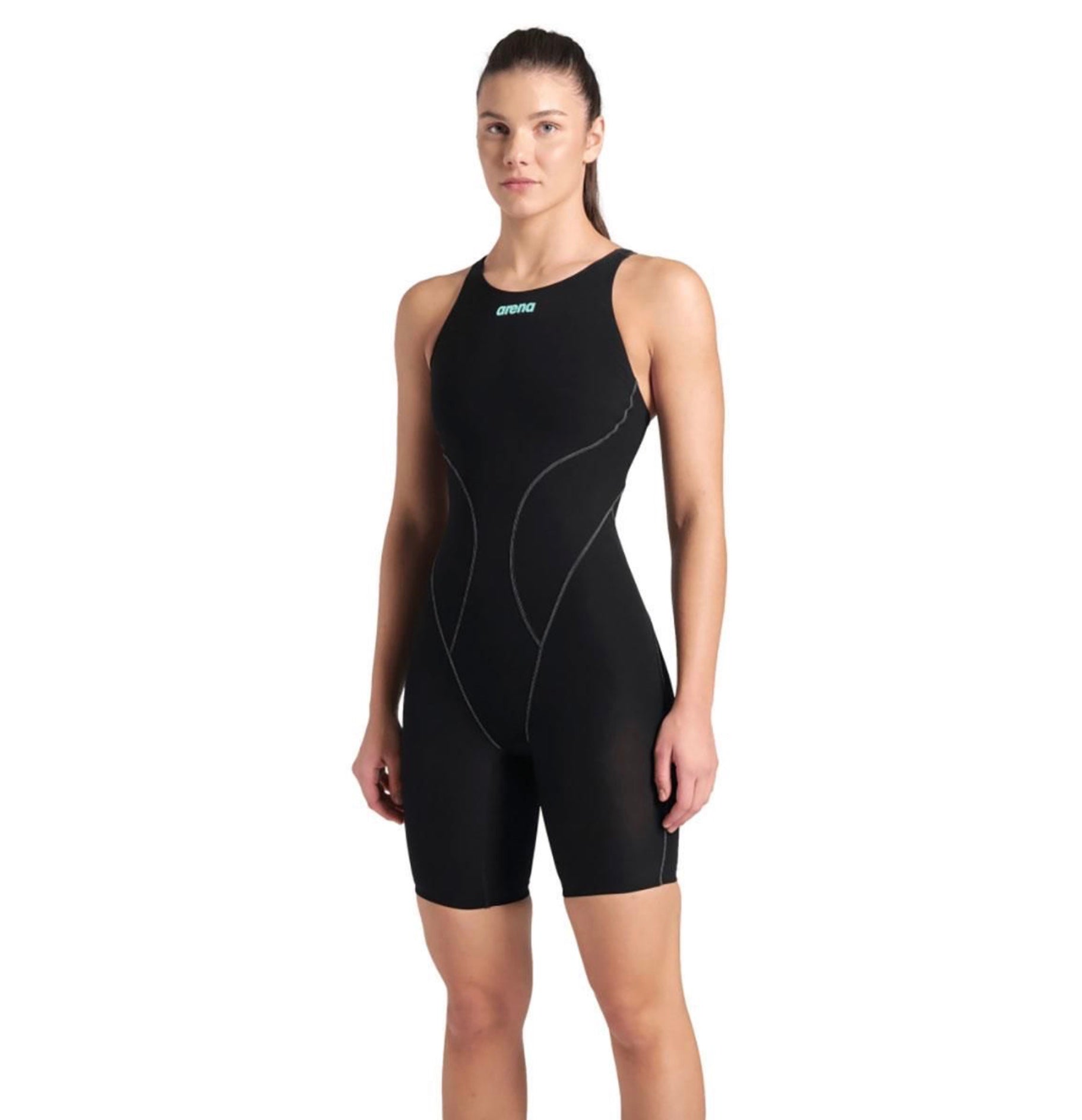 Arena Powerskin Impulso Openback Kneesuit - Black / Teal image 0