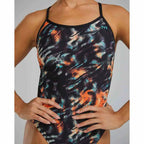 TYR Durafast Elite Crosscut Tieback Swimsuit - Orange/Aqua/Black image 4