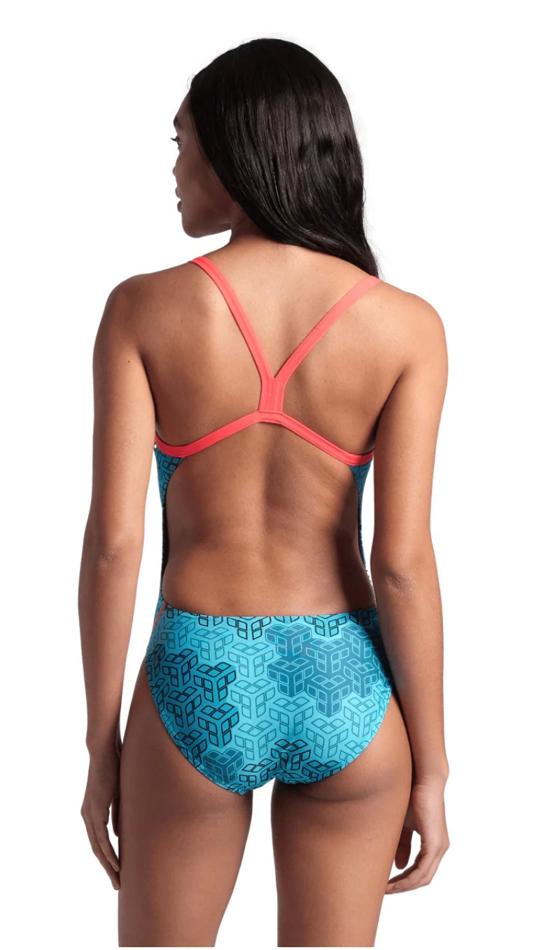 Arena Womens Camo Kikko Challenge Back One Piece- Red/Multi image 1