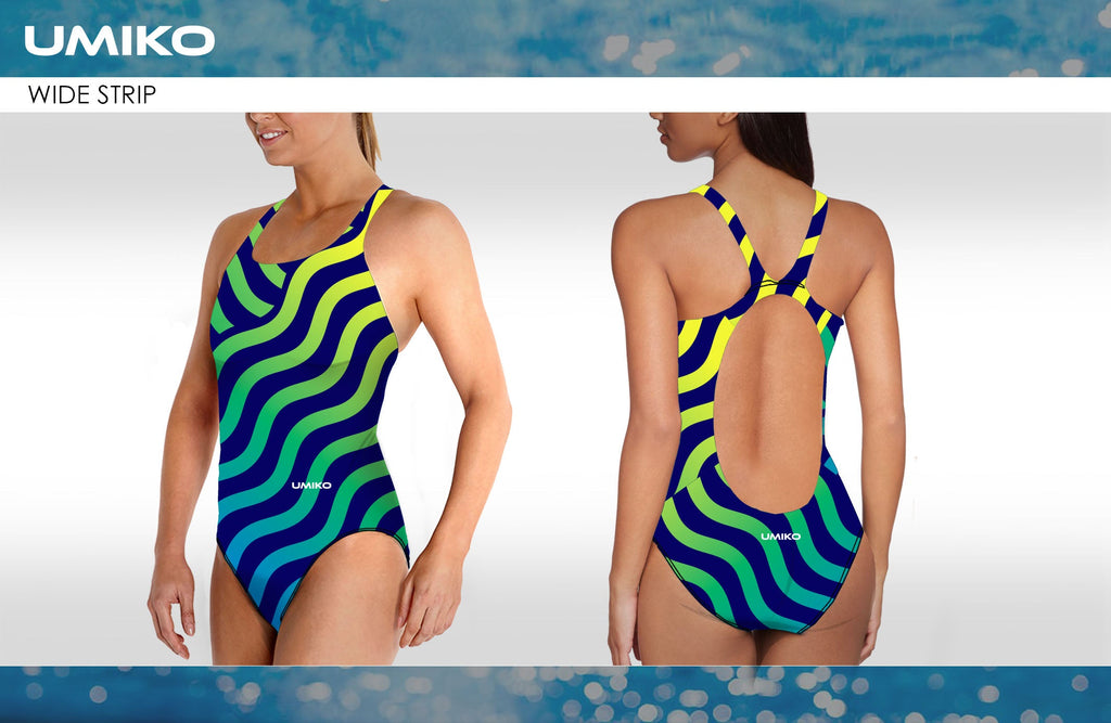 Umiko Green/Yellow Ripple – Swimming costume- Wide strap image 0