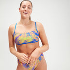 Speedo - Women's Club Training Printed Cross Back Bikini Top Blue/Yellow image 2