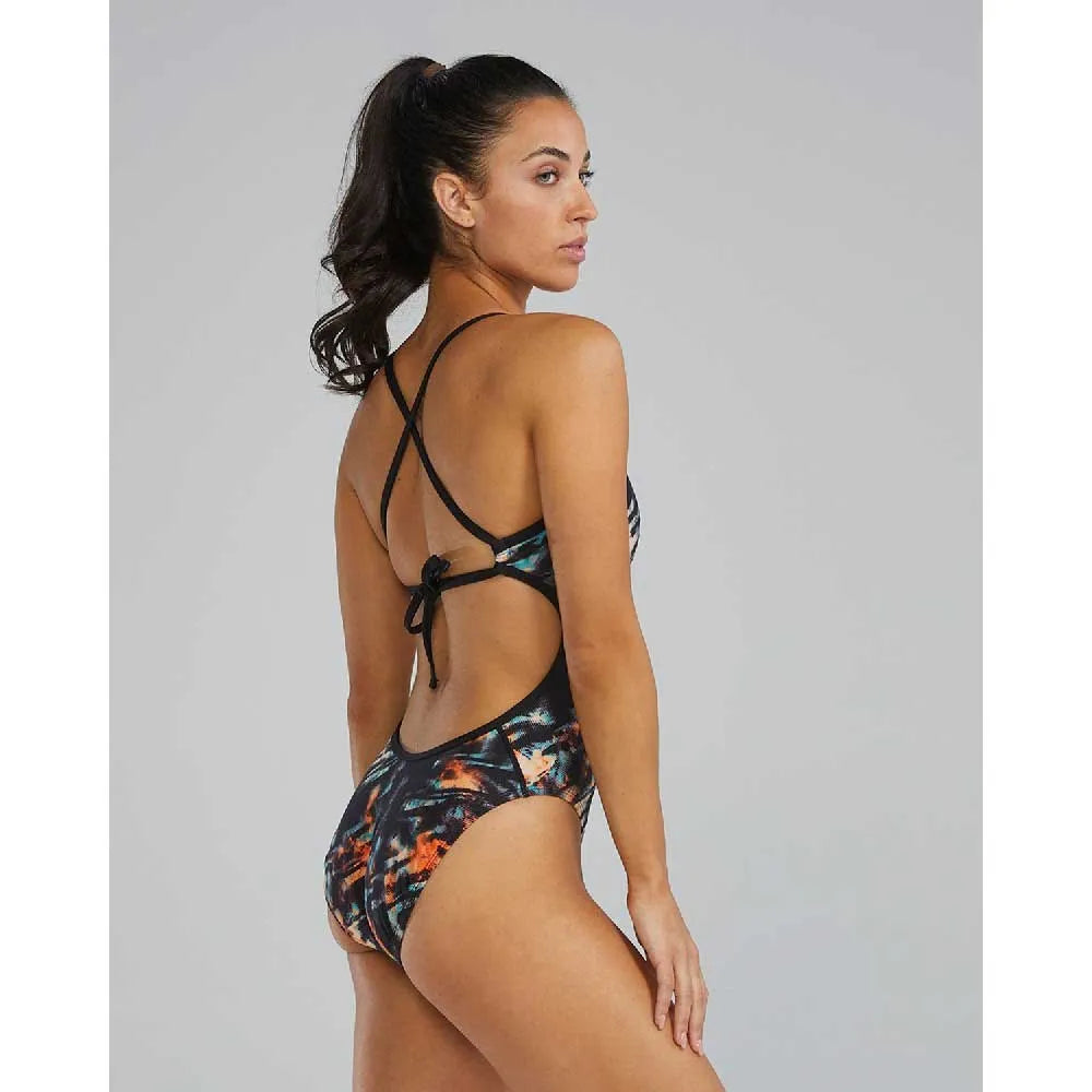 TYR Durafast Elite Crosscut Tieback Swimsuit - Orange/Aqua/Black image 3