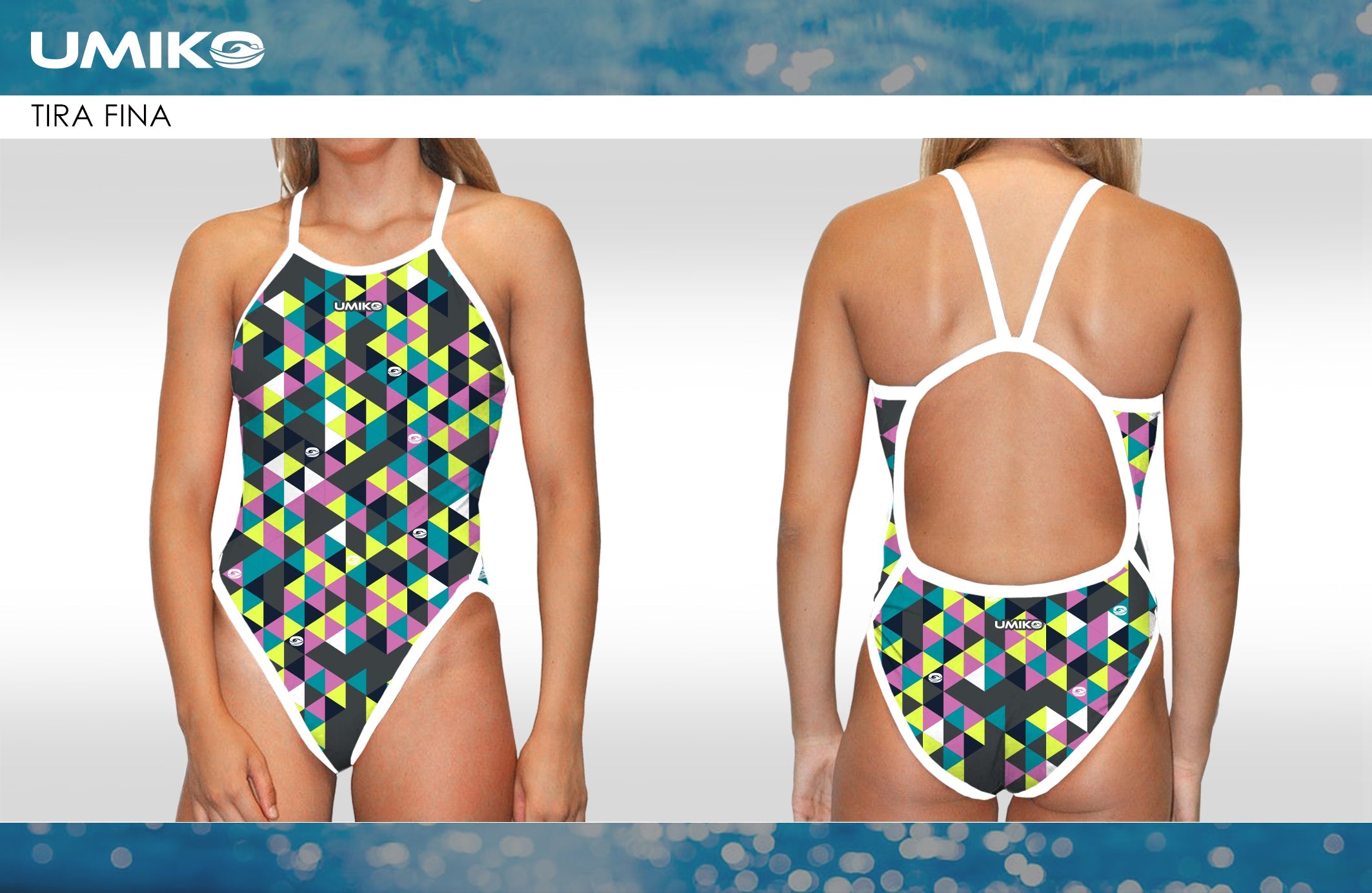 Umiko Grey/Pink Triangle – Swimming costume- Thin strap image 0